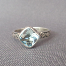 Silpada Frozen Lake Ring Pale Blue Solitaire Stone Etched Band Sz 9.5 Sterling - £59.86 GBP