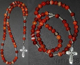 Hand Made Catholic Rosary Rosenkranz Chapelet Red Banded Agate &amp; Sterlin... - $123.75