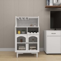 White Glass Door Wine Cabinet: Removable Rack &amp; Stemware Storage - $2,875.91 MXN