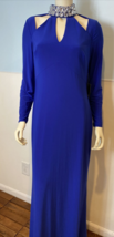 NWT Marina Royal Blue Rhinestoned High Neck Long Sleeve Long Dress Size 12 - £37.84 GBP
