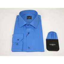 Men's Shirt, Hankie CASILA Turkey Cotton Blend Long Sleeves 502030-05 Solid Blue image 4