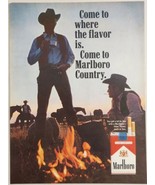1967 Print Ad Marlboro Filter Cigarettes Cowboys &amp; Campfire Horses in Ba... - £14.20 GBP