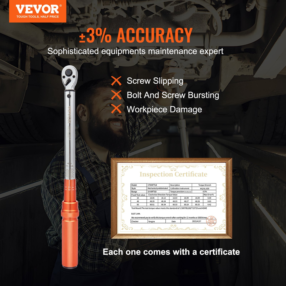VEVOR Torque Wrench, 3/8-inch Drive Click Torque Wrench 10-80ft.lb/14-11... - $35.99