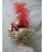 Blonde Charleston Wig &amp; Red Sequin Headband w/ Feather Roaring 20&#39;s Jazz... - €16,10 EUR