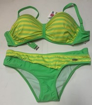 Women&#39;s Two Piece Swimsuit Green/Yellow Sz XL Adj Straps Padded Bra 30B - £11.93 GBP