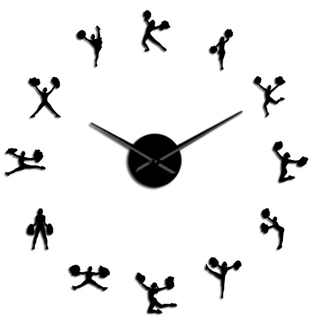 Cheeleader with Pompoms Mirror Giant Frameless DIY Wall Clock Home Decor - $22.99+