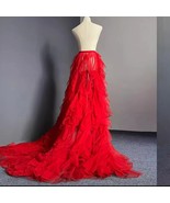 RED Detachable Tulle Maxi Skirt Plus Size Bridal Long Tiered Wrap Tutu S... - $103.93 CAD