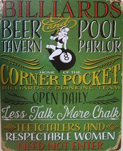 Billiards Beer Tavern Pool Parlor Metal Sign - $24.95