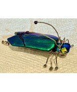 Exceptional Silver Artisan Dichroic Glass Blue Green Beautiful Bug 3” - $1,366.26 MXN