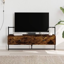 Industrial Rustic Smoked Oak Wooden Wall Mounted TV Cabinet Stand Unit 2 Drawers - £54.32 GBP