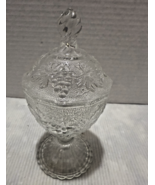 Jeannette Clear Glass Compote W/Lid Candy Dish Grapes/Vines 1950s VTG - €4,83 EUR