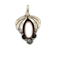 Vintage Sterling Signed MA Navajo Mother of Pearl Shell Feather Accent Pendant - £31.65 GBP