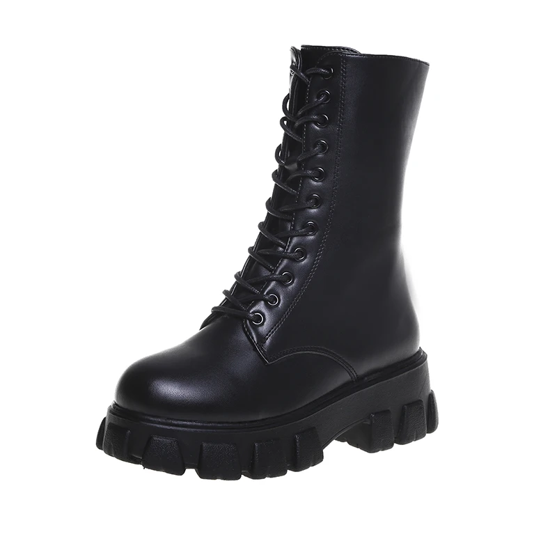 ADBOOV Women Platform Ankle Boots PU Leather Motocycle Boots Female Sapatos das  - £207.17 GBP