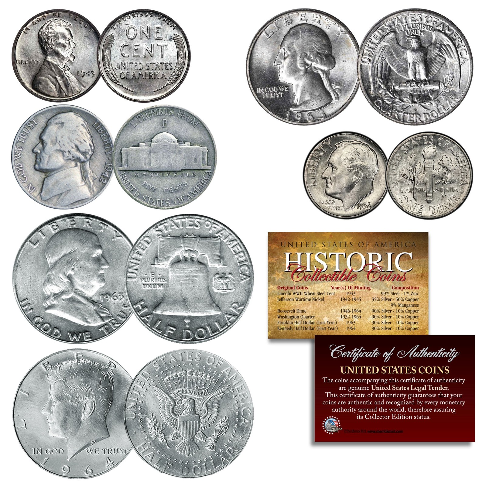 Primary image for Original Vintage US Silver 6-Coin Set of Historic Circulating Coins WARTIME