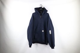 NOS Vintage Carhartt Mens Size 4XL Spell Out Full Zip Hooded Jacket Navy Blue - £88.38 GBP