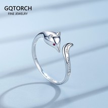 925 Sterling Silver Small Cute Fox Ring for Women Girls Adjustable Opening Weddi - £17.28 GBP
