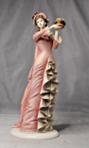 Victorian Lady Statue Holding Flowers Pink Dress with Detailed Lace Vintage - $48.05
