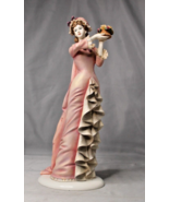 Victorian Lady Statue Holding Flowers Pink Dress with Detailed Lace Vintage - £38.28 GBP