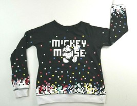 Disney Parks Mickey w Spellout Black Sweatshirt Confetti Print Youth Small - £19.90 GBP