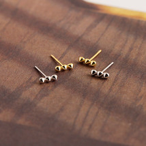 18k Yellow Gold Plated Simple Three Mini Conical Shape Stud Minimalist Earrings - £28.39 GBP