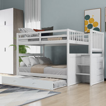 Full over Full Bunk Bed with Twin Size Trundle, White  - £741.18 GBP