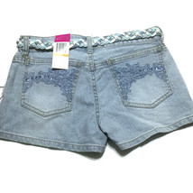 GLO Vintage 90s Jeans Shorts Sz 3 Junior Stretchy Embellished Belt - $28.96