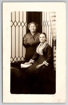 RPPC Two Lovely Old Ladies Window Seat Leaded Glass Greek Curtains Postcard E24 - £11.78 GBP