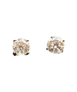 Pierced Gold Vermeil Minimalist Earrings Clear Prong Set Crystal Stud - $11.88