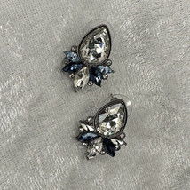 Faux Light &amp; Dark Blue Sapphire  &amp; Clear Crystals Silver Tone Pierced Ea... - $167.96 MXN