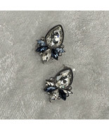 Faux Light &amp; Dark Blue Sapphire  &amp; Clear Crystals Silver Tone Pierced Ea... - $166.17 MXN