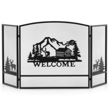 55&quot; x 29.5&quot; 3-Panel See-Through Metal Fireplace Screen with Moose Patter... - $112.99