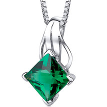 Sterling Silver 2.00 Carats Princess Cut Lab Created Emerald Pendant - £66.94 GBP