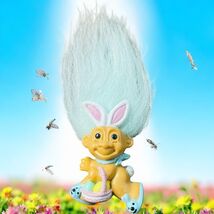 Russ PIN Easter Vintage TROLL Rabbit Egg BASKET PINK Hair Doll 1980s Bro... - $9.87