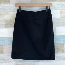 Banana Republic Pencil Skirt Solid Black Slit Unlined Cotton Stretch Womens 0 - £11.84 GBP