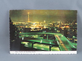 Vintage Postcard - Seattle At Night Skyline Photo - Smith Western - $15.00