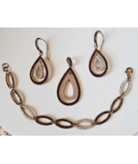 S925 Gold-tone &amp; Clear, Brown CZ Teardrop Pendant, Bracelet &amp; Earrings Set - $103.01 CAD
