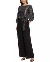 JESSICA HOWARD Women&#39;s Sequin-Top 3/4-Sleeve Jumpsuit Black Silver Size ... - $78.21