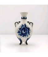 Vtg Gzhel Russian Porcelain Handmade Blue and White Floral Vase Unique - $53.34 CAD