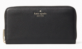 Kate Spade Leila Large Continental Wallet Black Leather ZipAround WLR00392 FS - £70.60 GBP