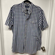 Lands End Mens Blue White Gingham Button Up Short Sleeve Shirt Size XL - $23.76