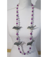 Vintage 20&quot; Mardi Gras Necklace &quot;Dolphin w/Sunglasses&quot; Purple/White/Silv... - $7.92