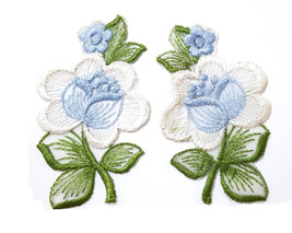 2 pr-5 prs Light Blue Flower Lace Patch Neckline Applique Crafts 4&quot; height A225 - £4.73 GBP+