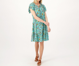 Canyon Retreat Regular Flutter Sleeve Dress w/ Tassel Turquoise, Medium - £23.73 GBP