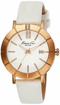 Kenneth Cole New York KC2743 Rose Gold Case White Leather Band Womens Wa... - £40.62 GBP