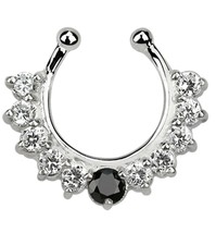 Multi Zirconia CZ Illusion Faux Clicker Septum Sterling Silver Nose Ring... - $14.99