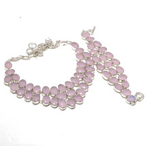 Rose Quartz Oval Shape Handmade Fashion Ethnic Necklace Set Jewelry SA 4587 - £21.08 GBP