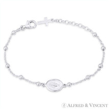 Mother Mary Miraculous Medal Bead &amp; Chain Italy 925 Sterling Silver Charm Anklet - £23.10 GBP