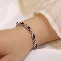 5.00 CT Oval Cut Simulated Red Garnet Bracelet Gold Plated 925 Silver - £155.74 GBP