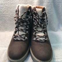 Brown Faux Suede Winter Boots With Fleece Lining &amp; Chunky Heel - Size 7 - $49.89