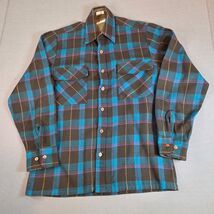 Vintage 70s Gordon Pine Scott Sears Flannel Shirt Brown Blue Plaid Small - $24.99
